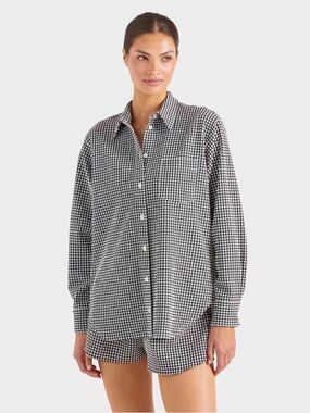 Hunza G Resort Shirt in Black Gingham Seersucker